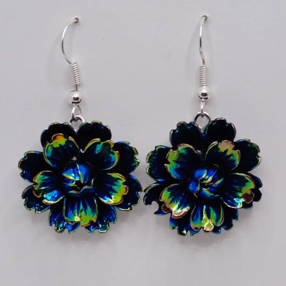 Rainbow Shimmering Flower Earrings-Wires